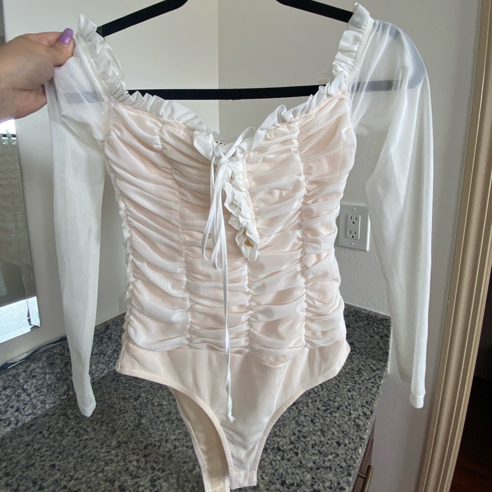 Ruched tie sheer bodysuit